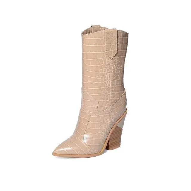 Luxe Embossed Exotic Wedge Ankle Booties