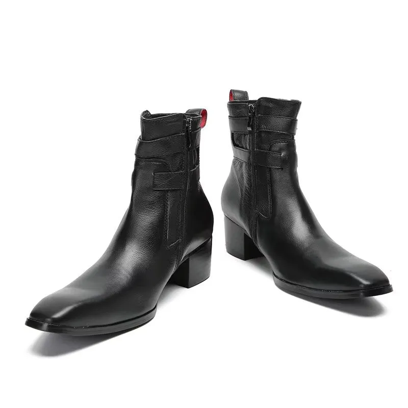 LuxeZip Elegant Leather Ankle Boots