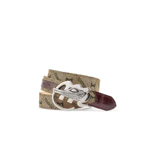 Mauri 0100/35 Men's Sport Rust & Taupe Exotic Crocodile / Mauri Fabric Belt (MAB1043)