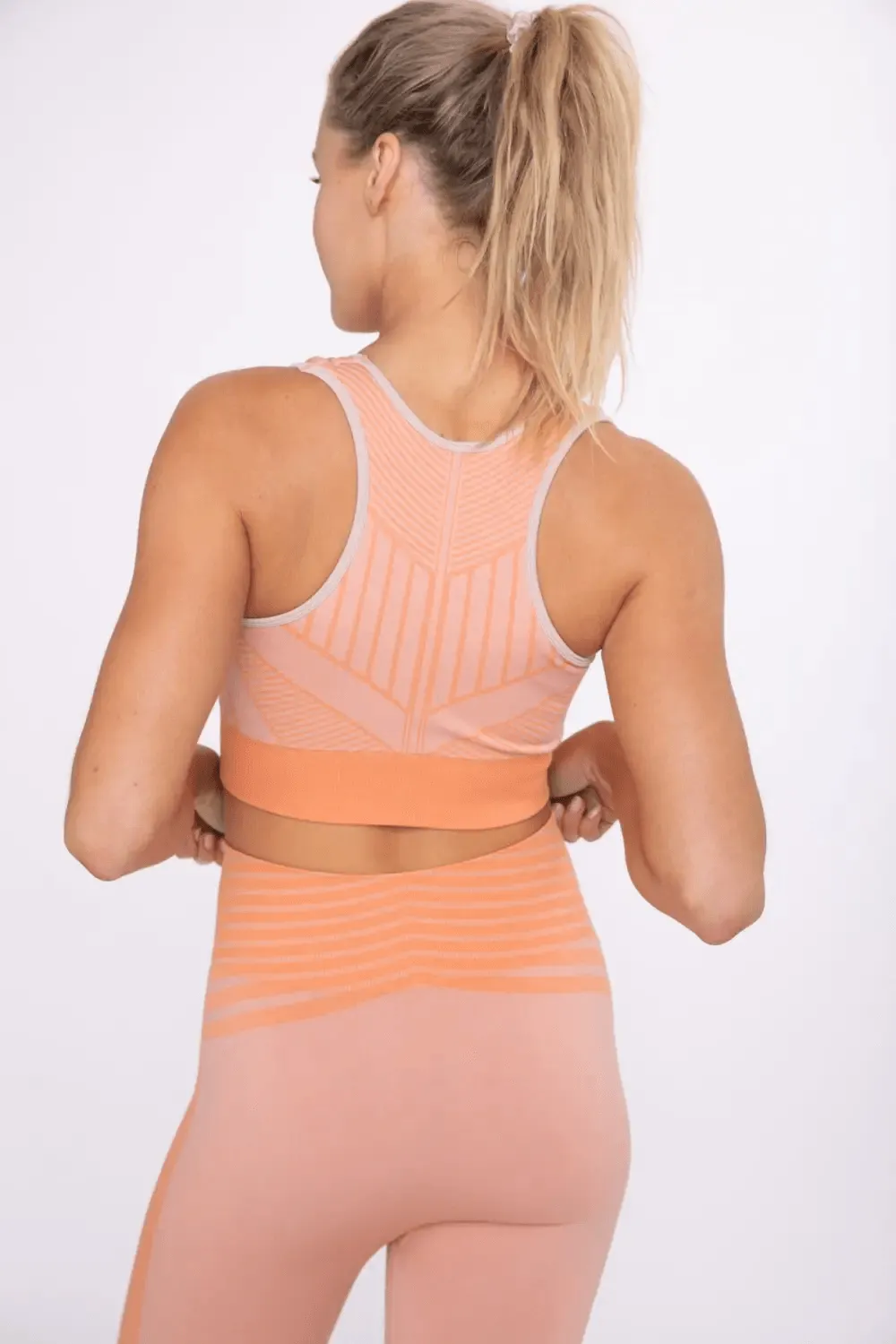 Mono B Seamless Stripe Color Block Racerback Sports Bra - Tangerine