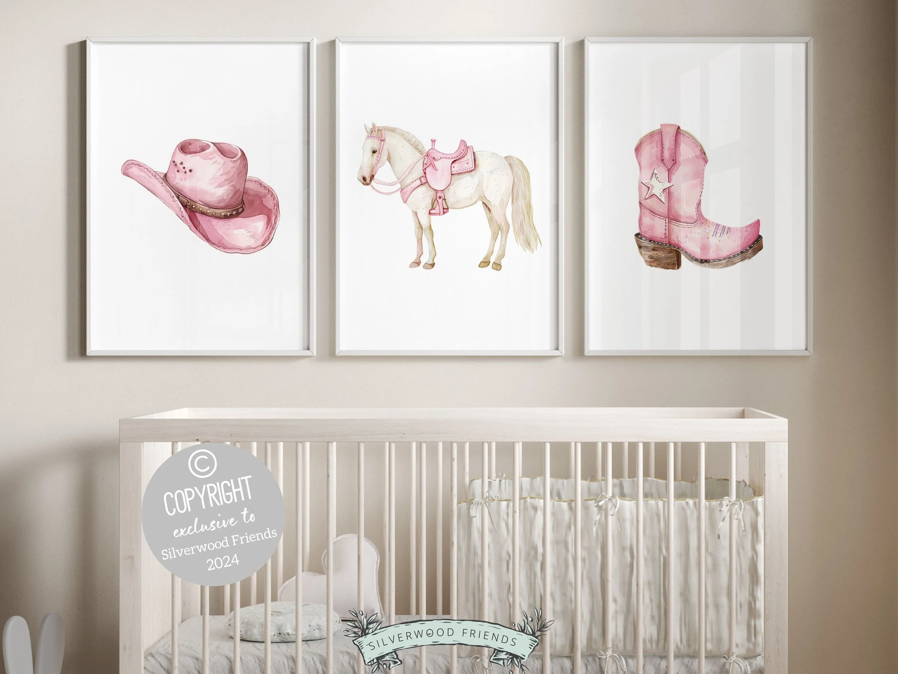 Pink Cowgirl Nursery Prints - Set of 3