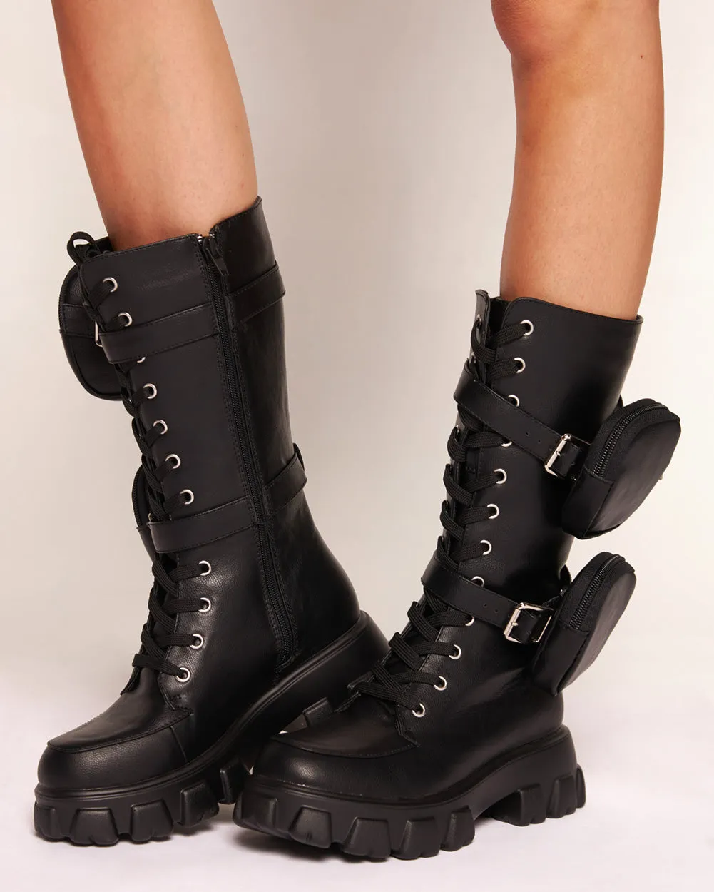 Rise to the Top Combat Boots With Pouch