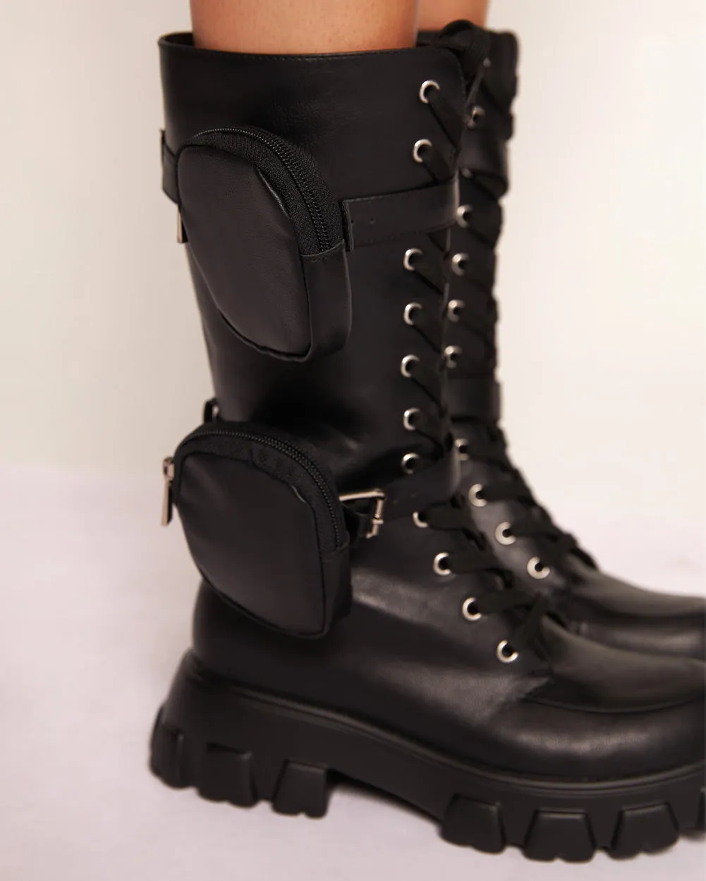 Rise to the Top Combat Boots With Pouch