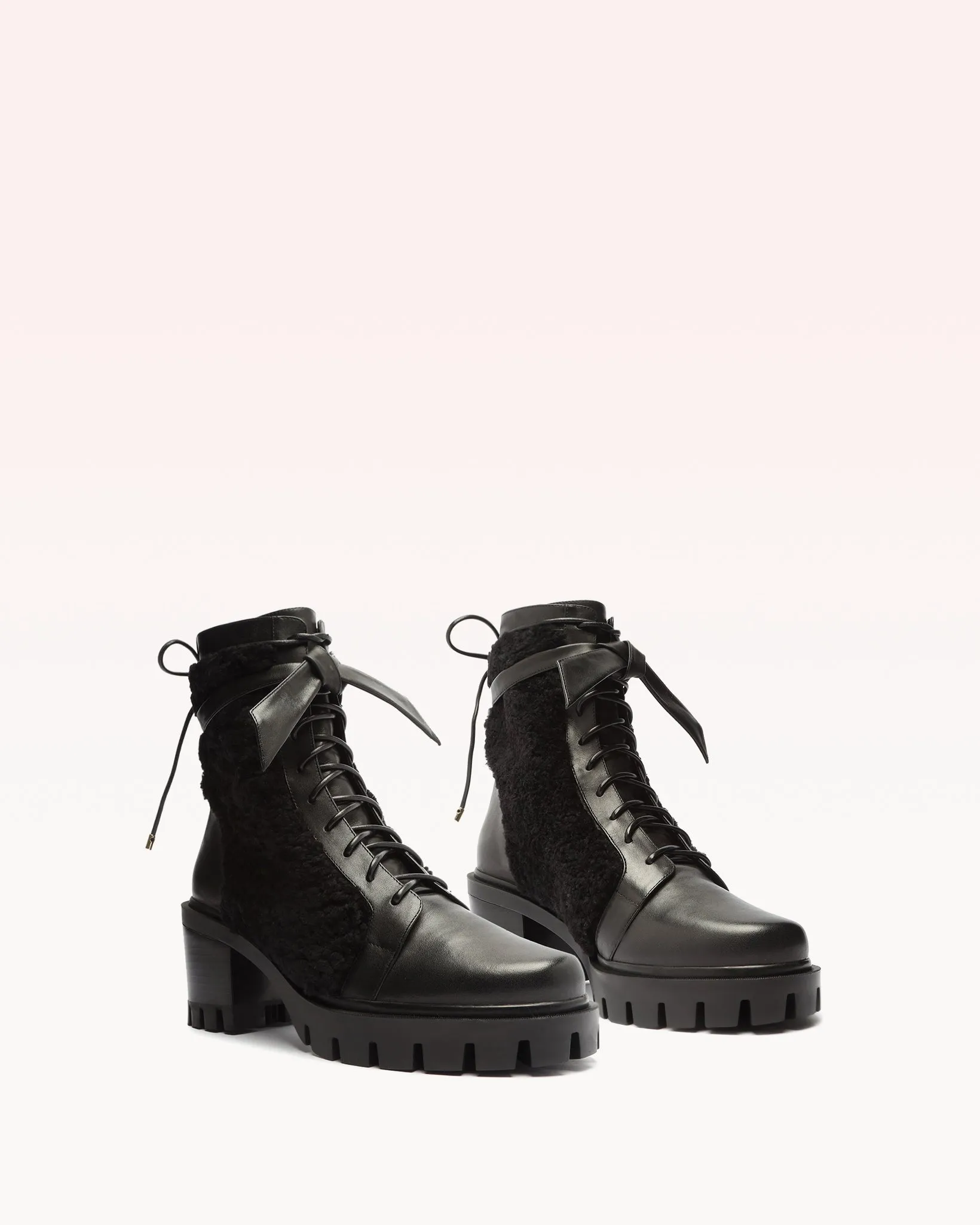 Shearling Clarita Combat Bootie 65 Black