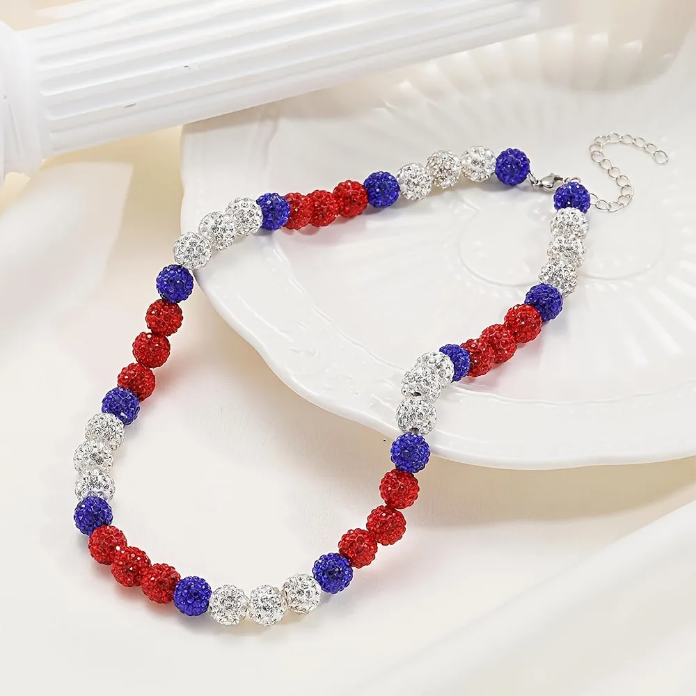 Shimmering Patriotic Baseball Necklace - 18-inch Crystal Bling Design - Fashion-Forward Sports Fan Accessory for Game Days and Everyday Style