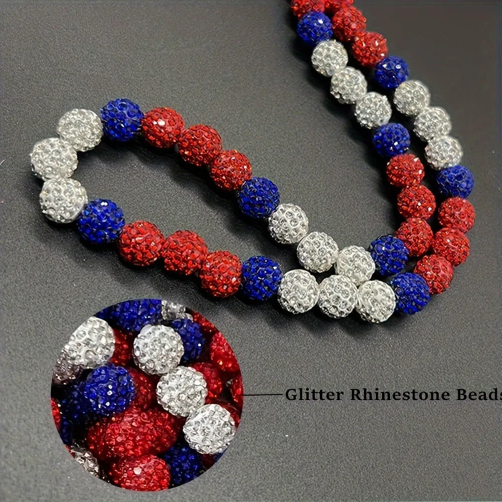 Shimmering Patriotic Baseball Necklace - 18-inch Crystal Bling Design - Fashion-Forward Sports Fan Accessory for Game Days and Everyday Style