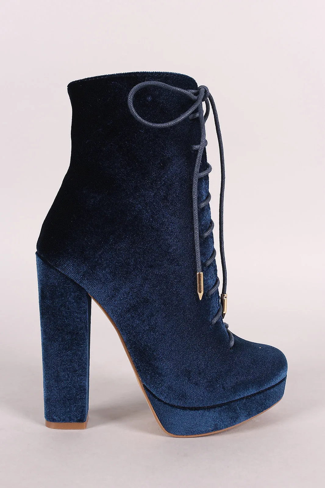 Shoe Republic LA Velvet Combat Lace Up Chunky Heeled Ankle Boots