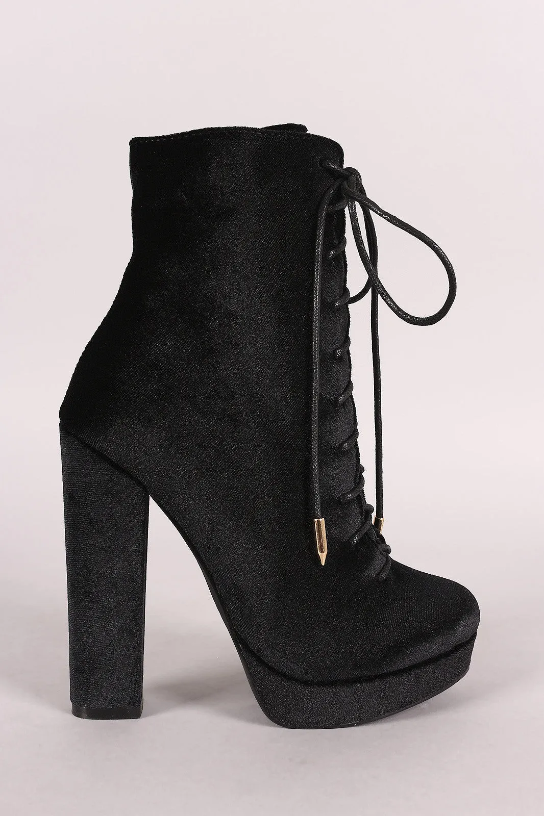 Shoe Republic LA Velvet Combat Lace Up Chunky Heeled Ankle Boots