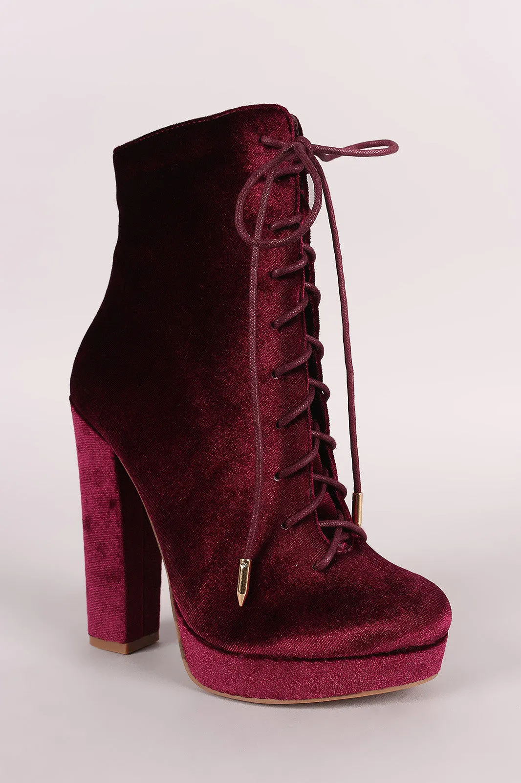 Shoe Republic LA Velvet Combat Lace Up Chunky Heeled Ankle Boots