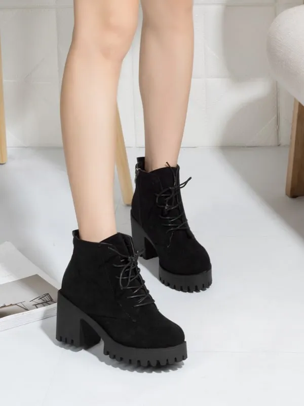 Side Zip Chunky Heeled Lug Sole Boots