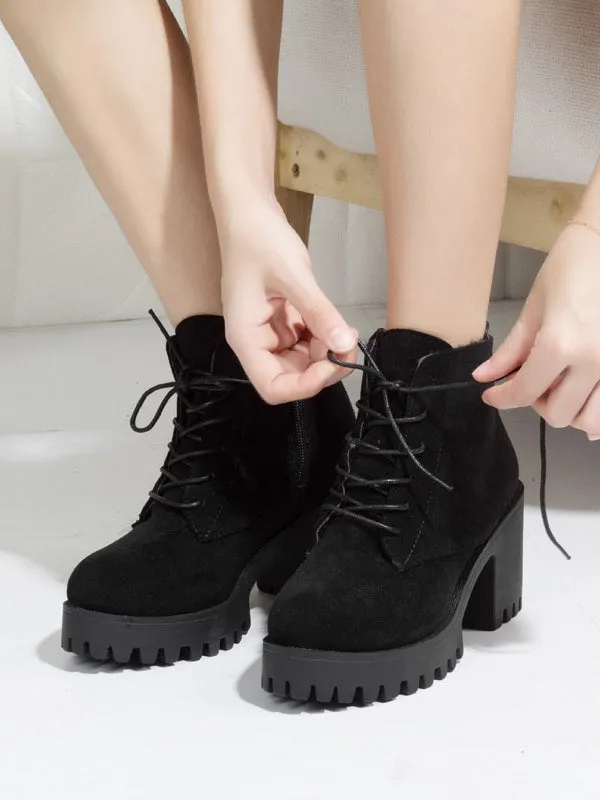 Side Zip Chunky Heeled Lug Sole Boots