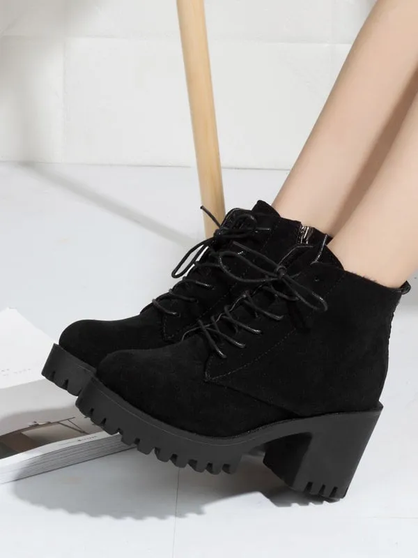 Side Zip Chunky Heeled Lug Sole Boots