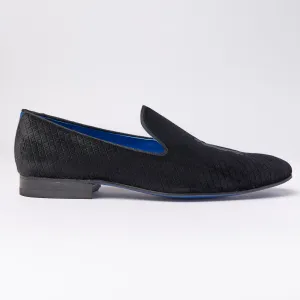 Slipper in Black Velvet with Black Logo