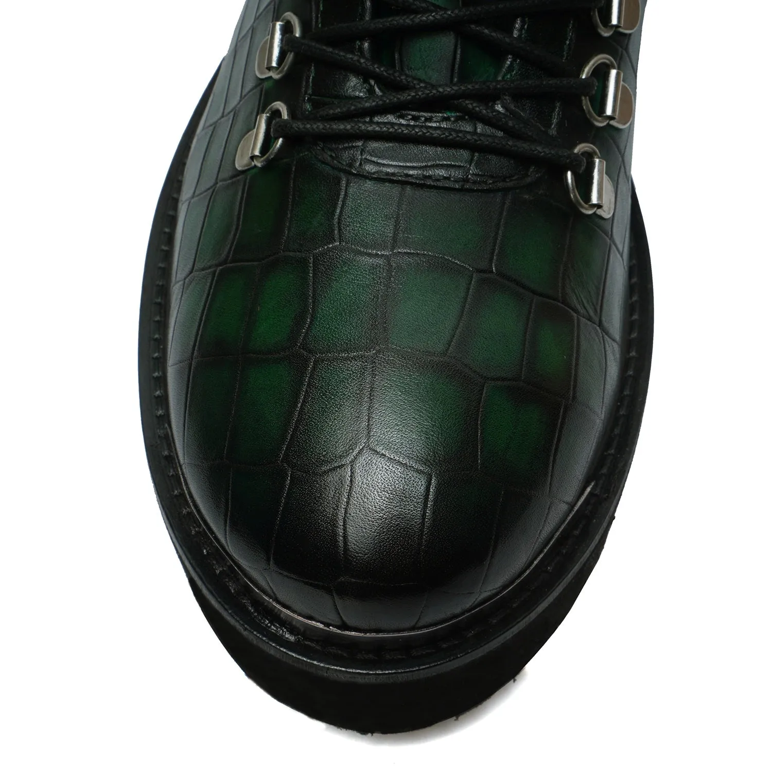 Smokey Finish Chunky Boot in Green Deep Cut Leather