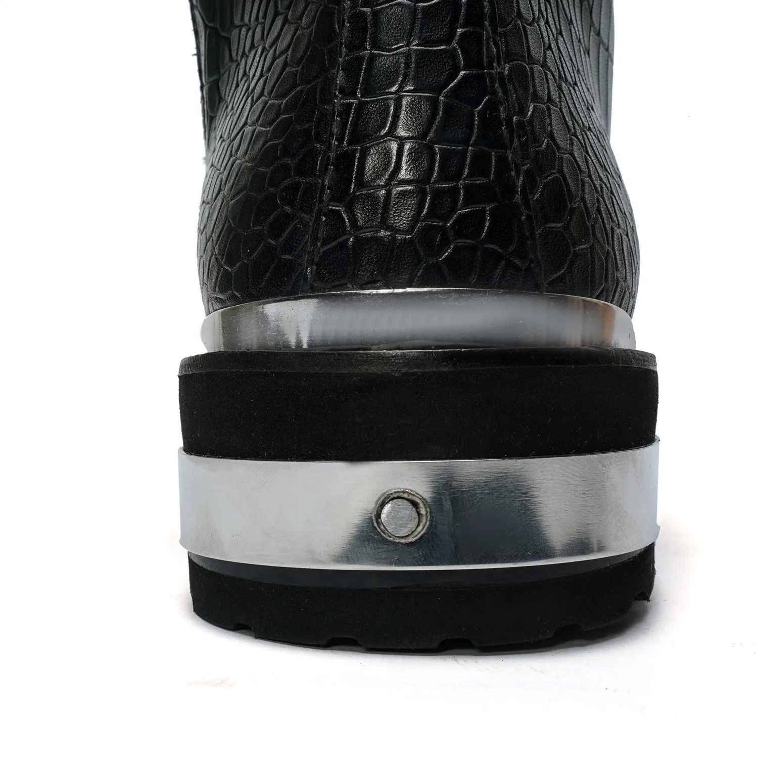 Smokey Finish Chunky Boot in Green Deep Cut Leather