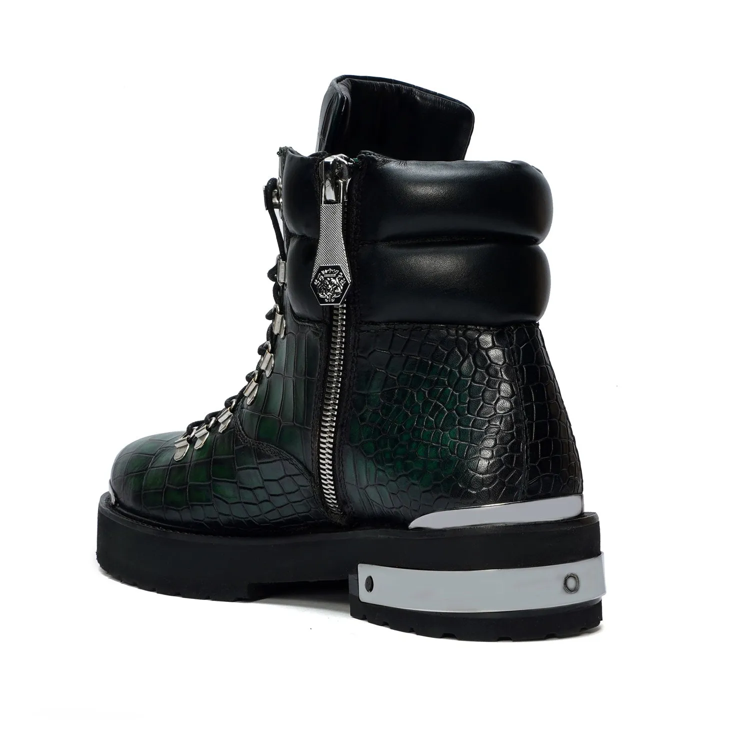 Smokey Finish Chunky Boot in Green Deep Cut Leather