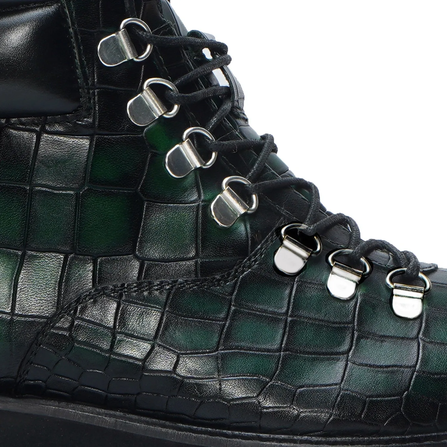 Smokey Finish Chunky Boot in Green Deep Cut Leather