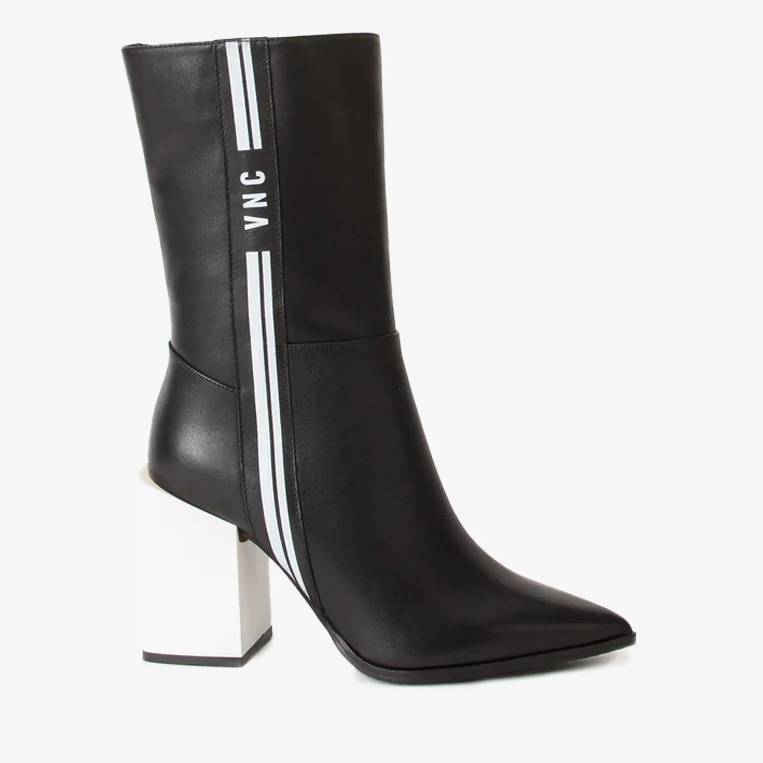 The Loretto Black Leather Block Heel Mid Calf Women Boot