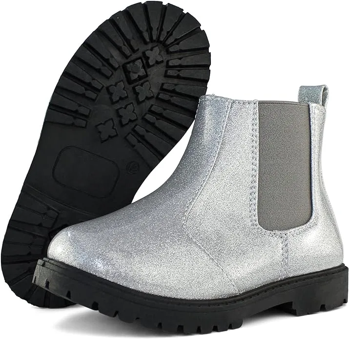 Tobfis Girls Silver Glittery Pull on Rain Boots