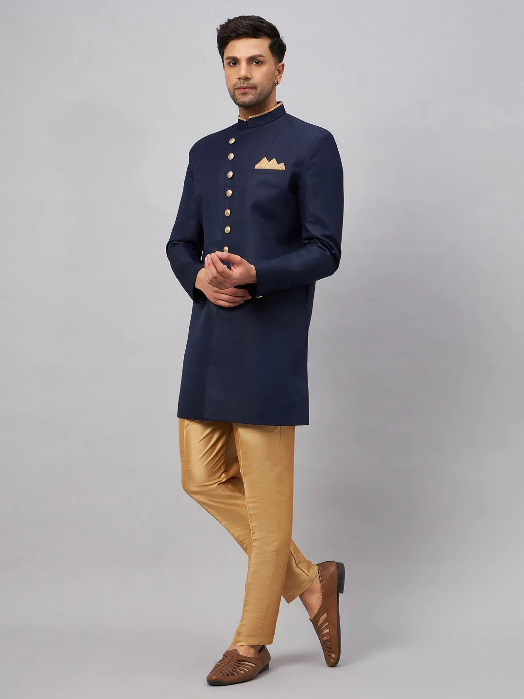 VASTRAMAY Navy Blue Indo Western Set