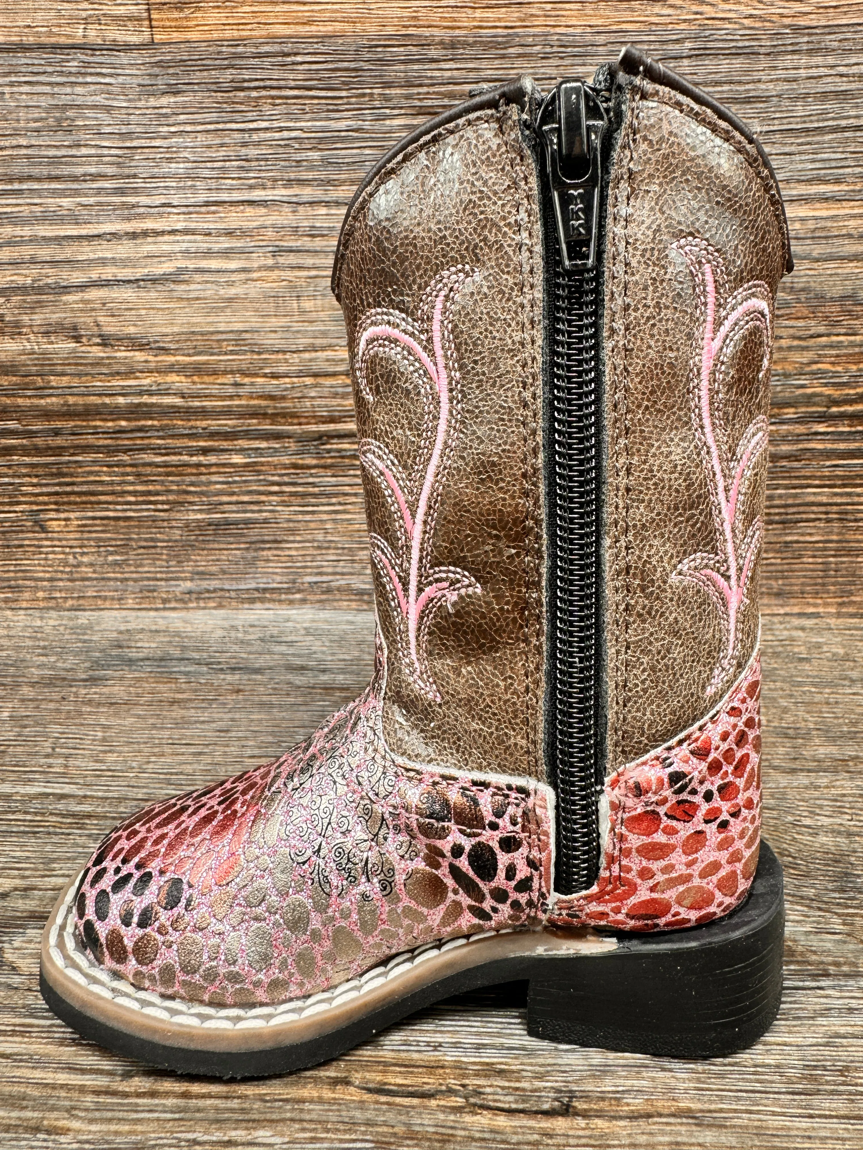 VB1054 Toddler Sparkle Snake Print Square Toe Western Boots by Old West