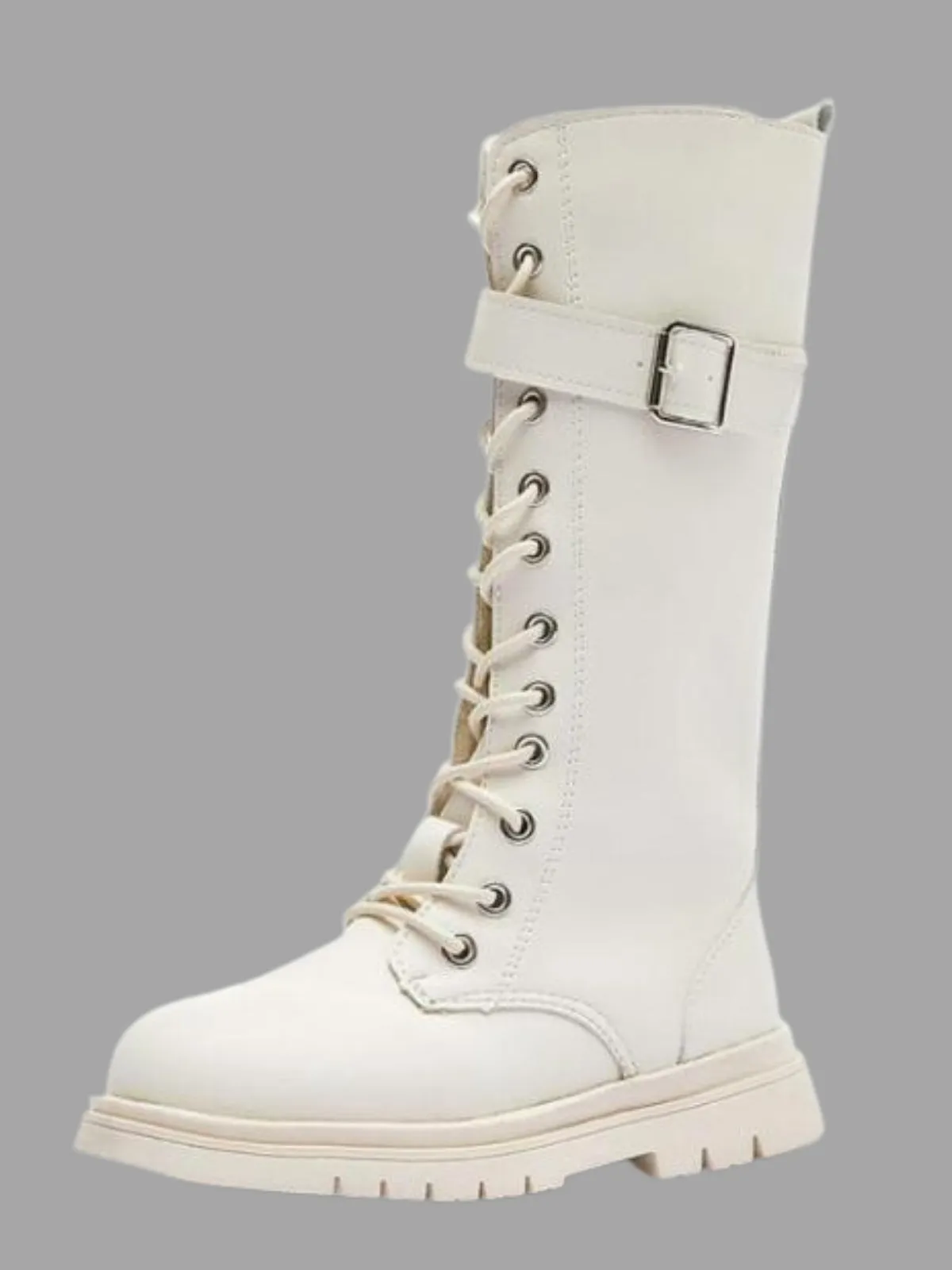 White Knee High Combat Boots By Liv and Mia