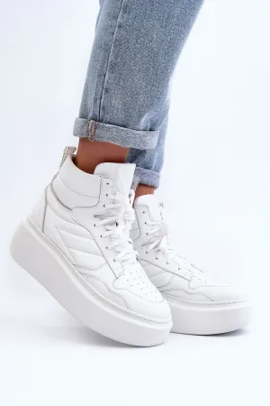 White Natural Leather High Platform Sneakers