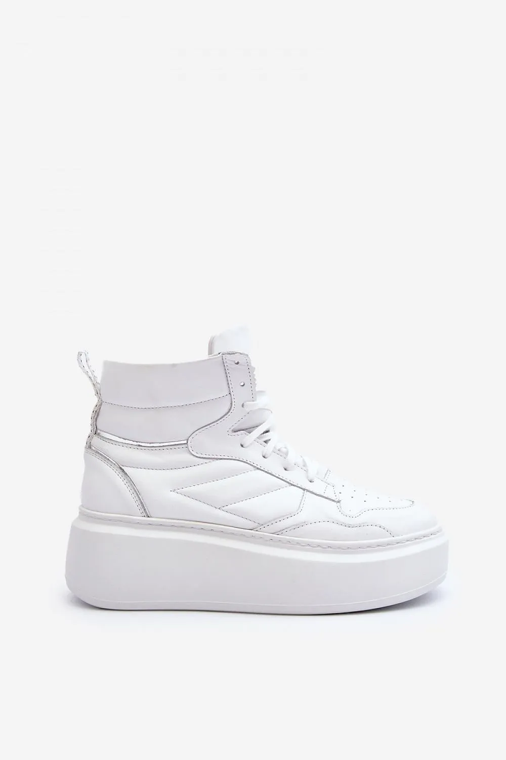 White Natural Leather High Platform Sneakers