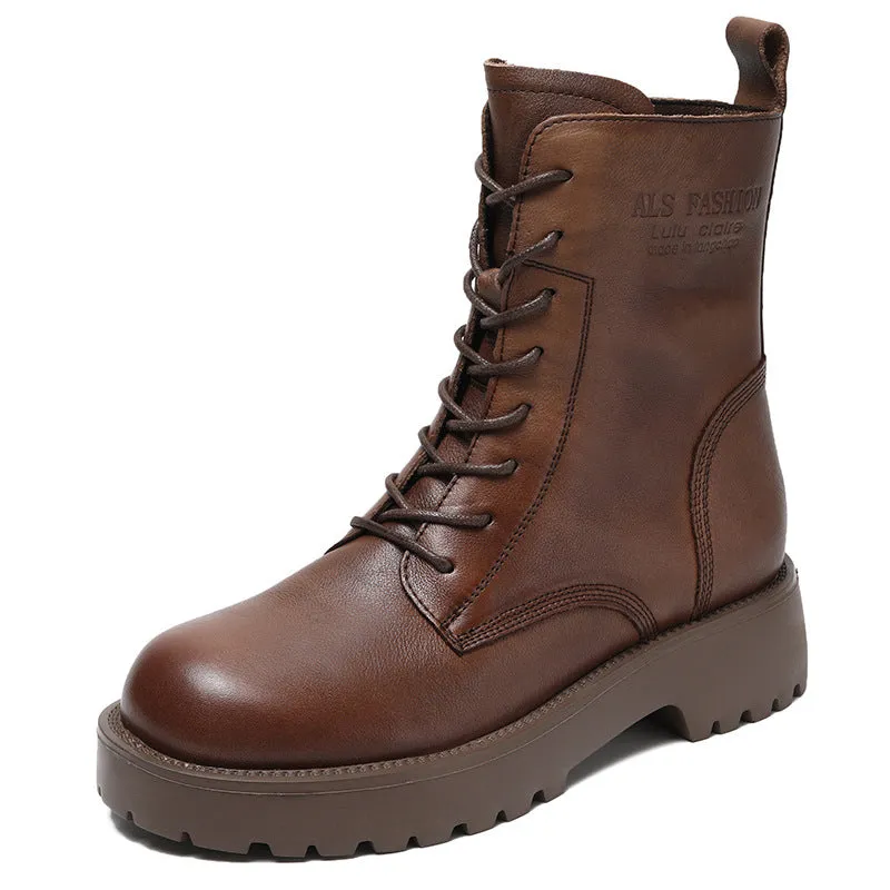 Women Retro Fashion Leather Combat Boots