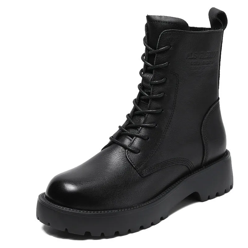 Women Retro Fashion Leather Combat Boots