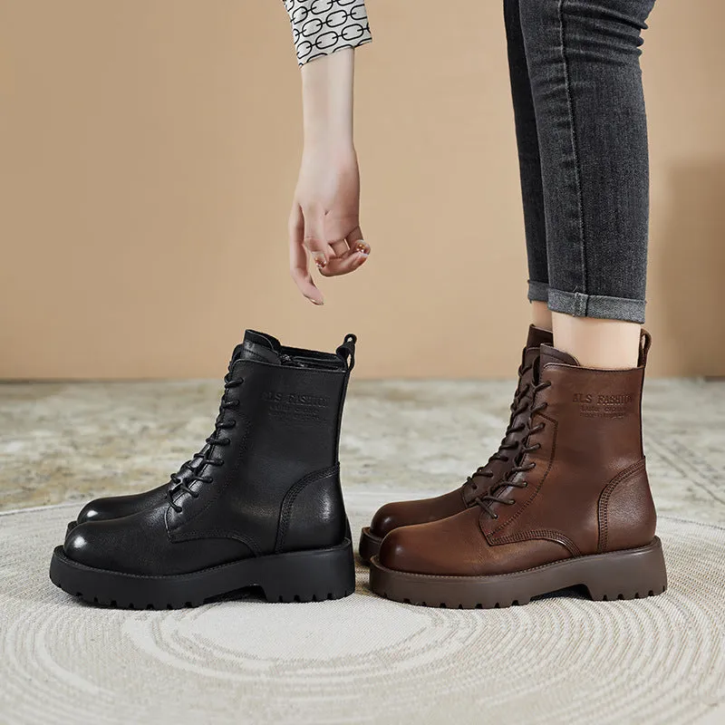 Women Retro Fashion Leather Combat Boots