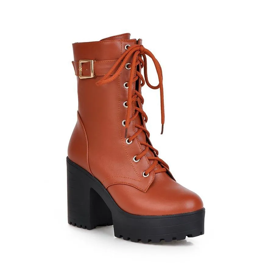 Women's chunky platform combat boots lace up ankle boots