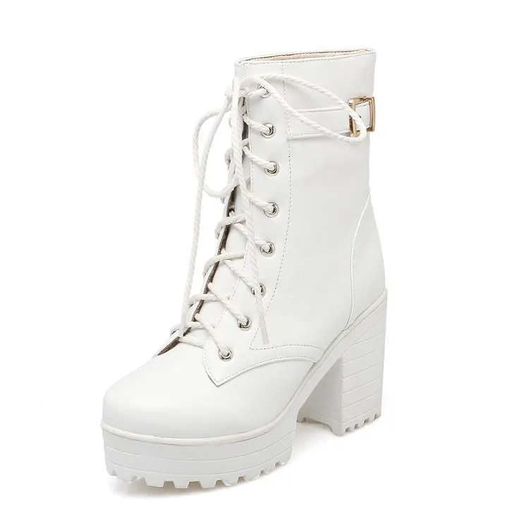 Women's chunky platform combat boots lace up ankle boots