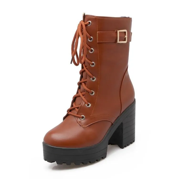 Women's chunky platform combat boots lace up ankle boots