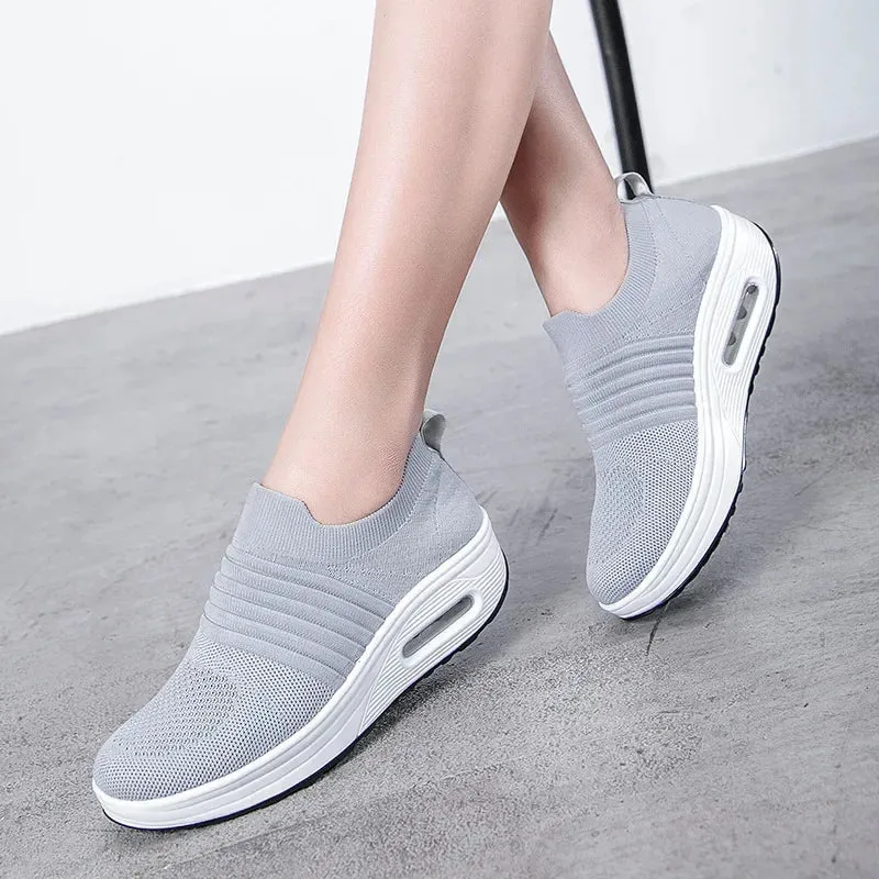 Women's Fashion Wedge Platform Sneakers - Casual Air Cushion Sport Shoes for Ladies