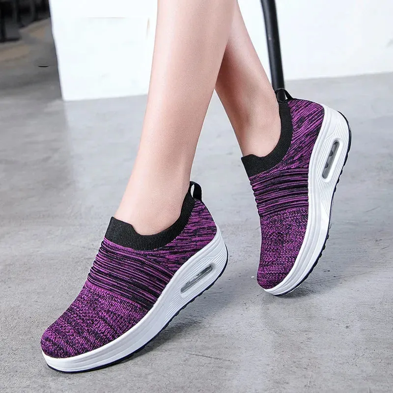 Women's Fashion Wedge Platform Sneakers - Casual Air Cushion Sport Shoes for Ladies