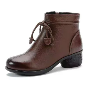 Women's Genuine Leather Zip Ankle Boots