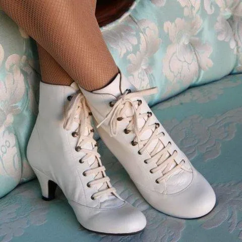 Women's kitten heel lace-up combat boots