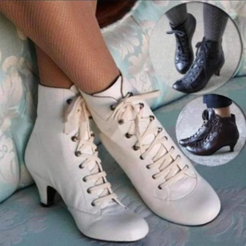 Women's kitten heel lace-up combat boots