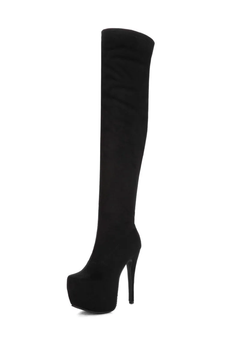 Women's Pu Leather Round Toe Over the Knee Stiletto Heel Platform Tall Boots