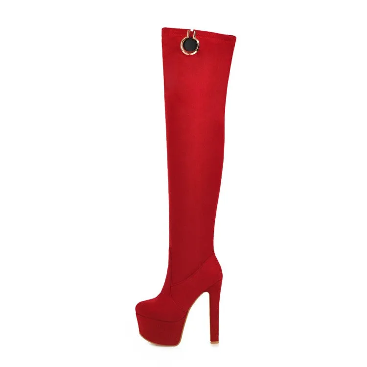 Women's Suede Round Toe High Heel Platform Over the Knee Boots