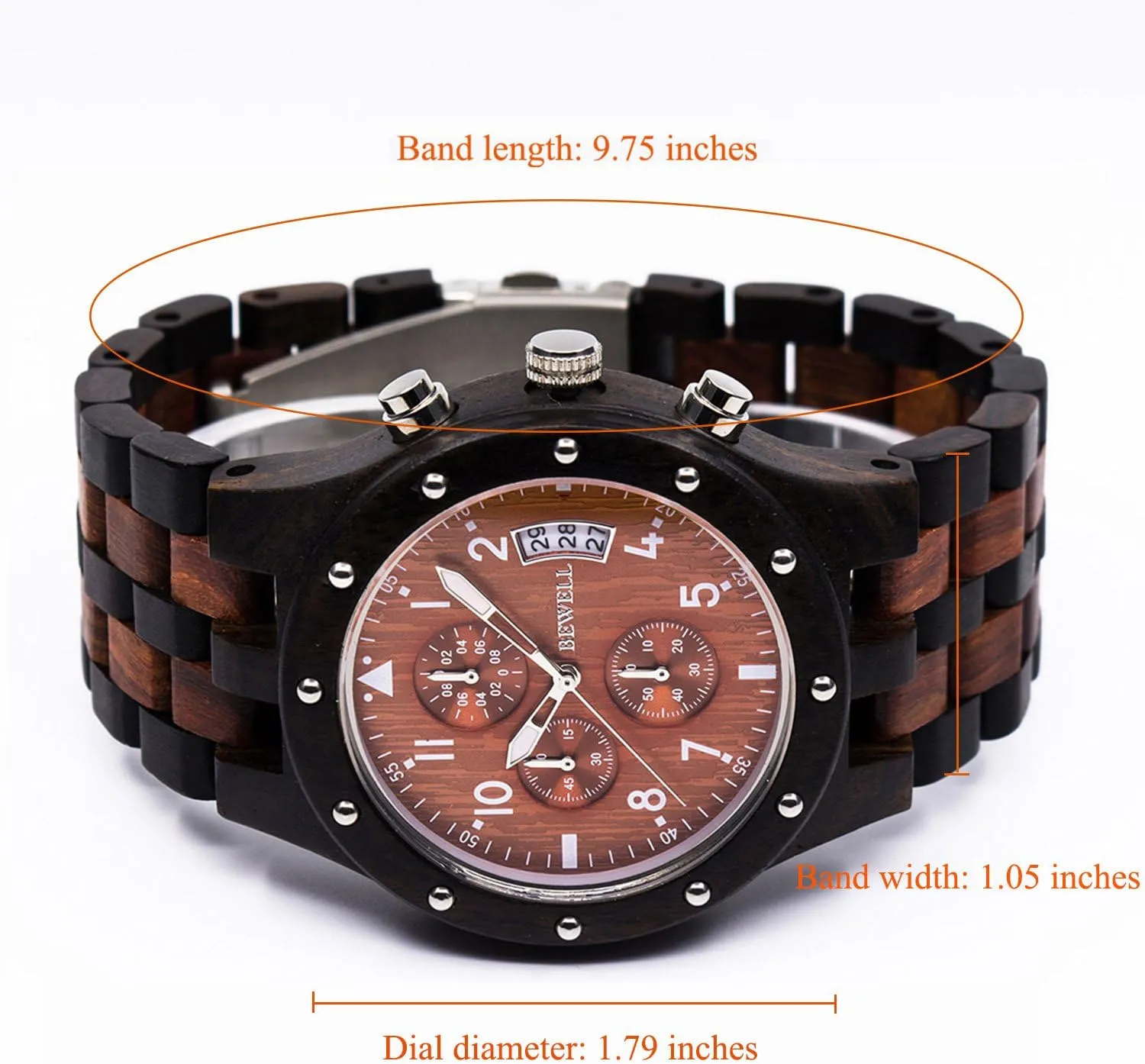 Wooden Watch Quartz Analog Movement Date Wristwatch for Men