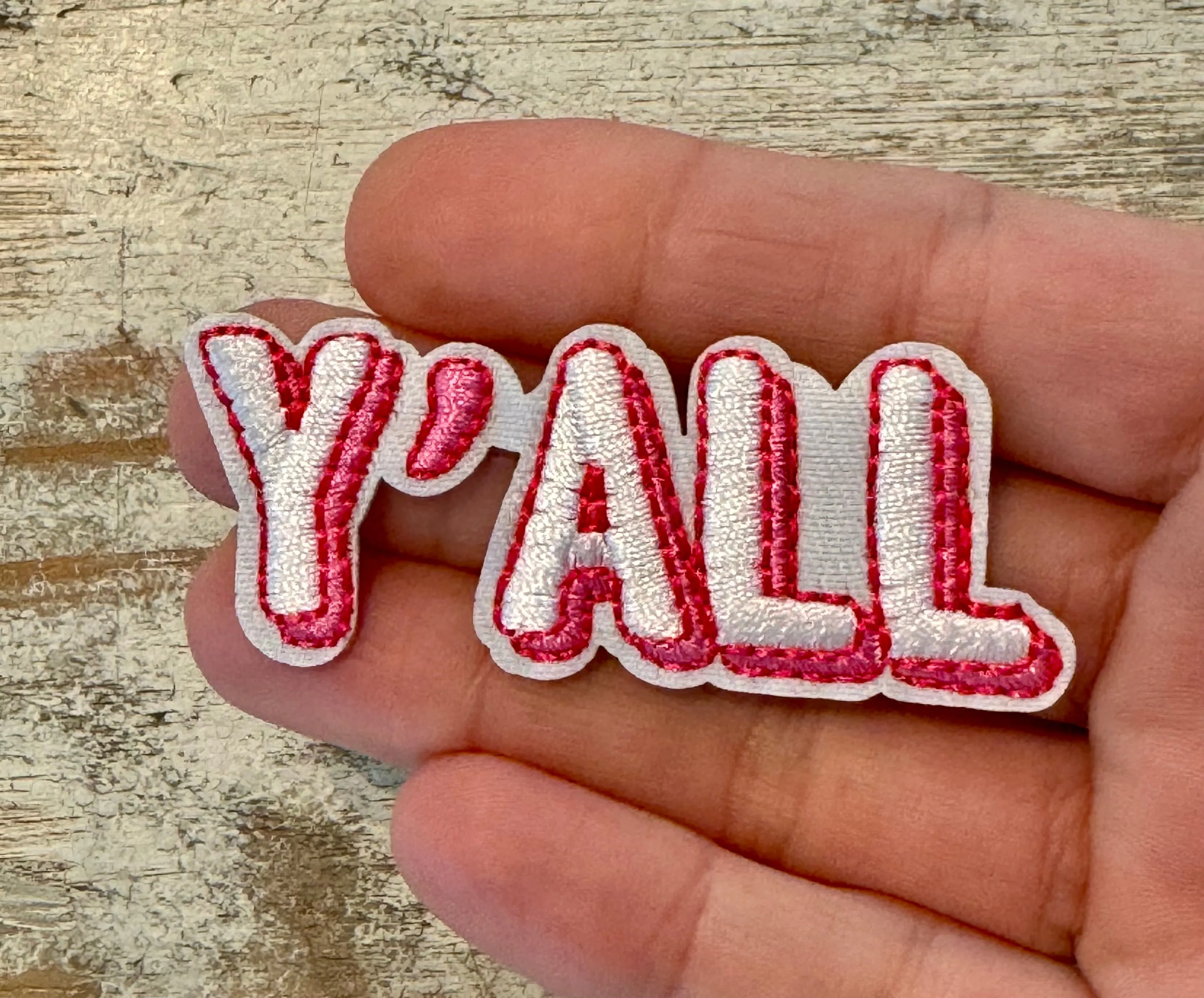 Y’all Iron On Patch in Pink