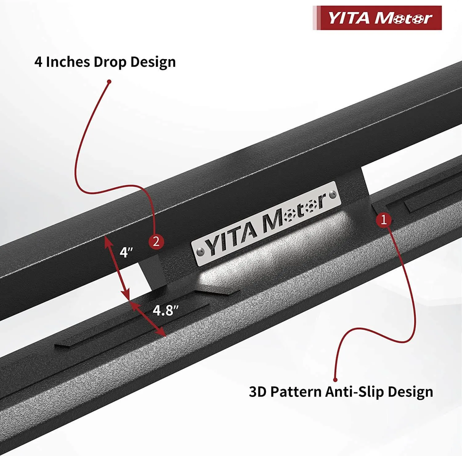 YITAMOTOR® Drop Side Steps For 2009-2018 Dodge Ram 1500 & 2010-2024 2500 3500 Crew Cab, 2019-2024 1500 Classic, Off-Road Running Boards, Black Powder Coated Nerf Bars