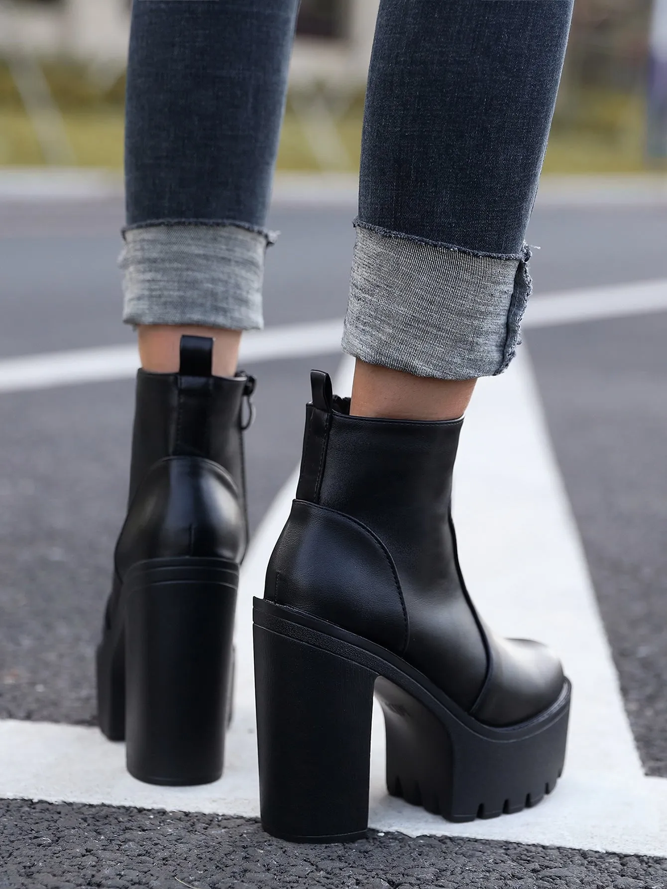 Zipper Side Platform Chunky Heeled Combat Boots