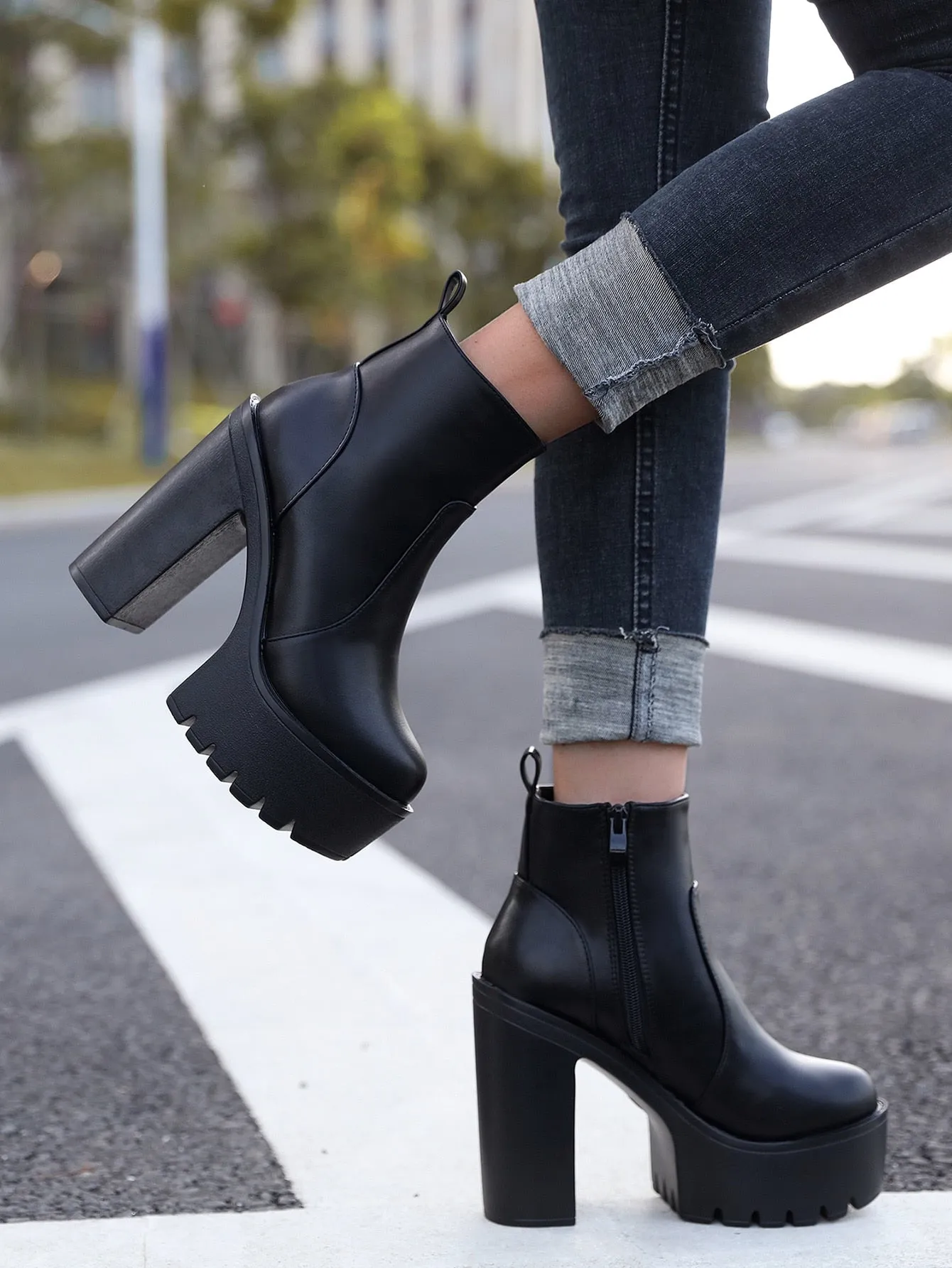 Zipper Side Platform Chunky Heeled Combat Boots