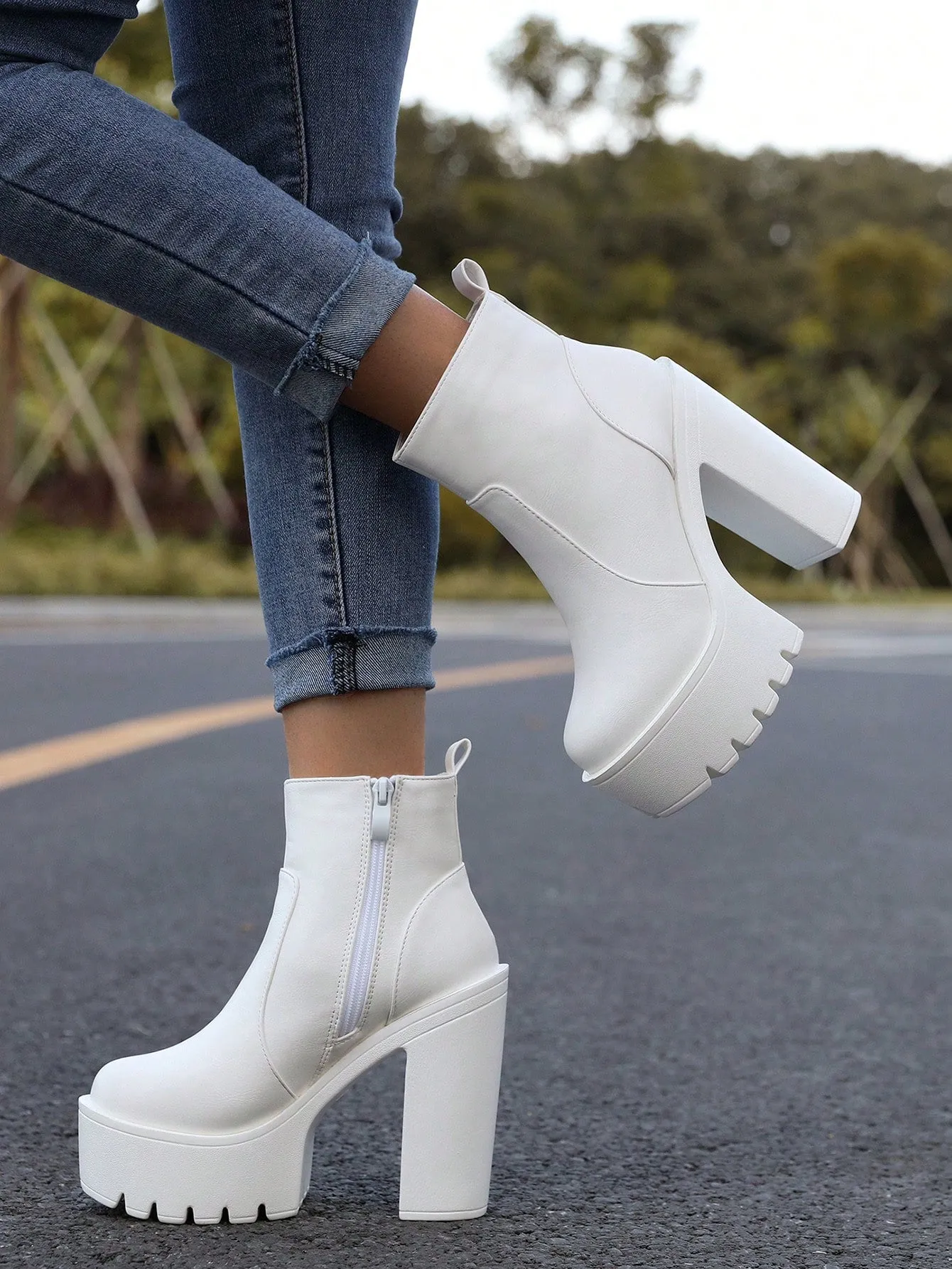 Zipper Side Platform Chunky Heeled Combat Boots