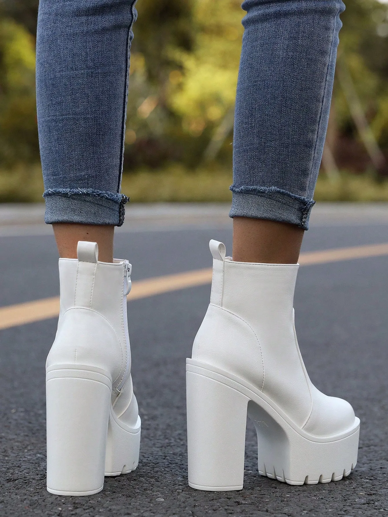 Zipper Side Platform Chunky Heeled Combat Boots