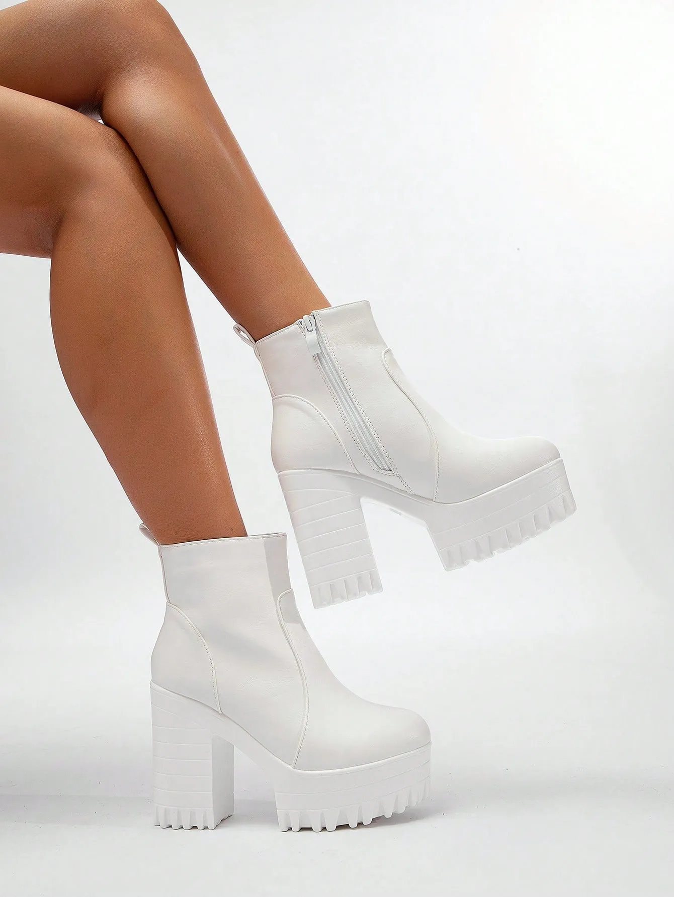 Zipper Side Platform Chunky Heeled Combat Boots