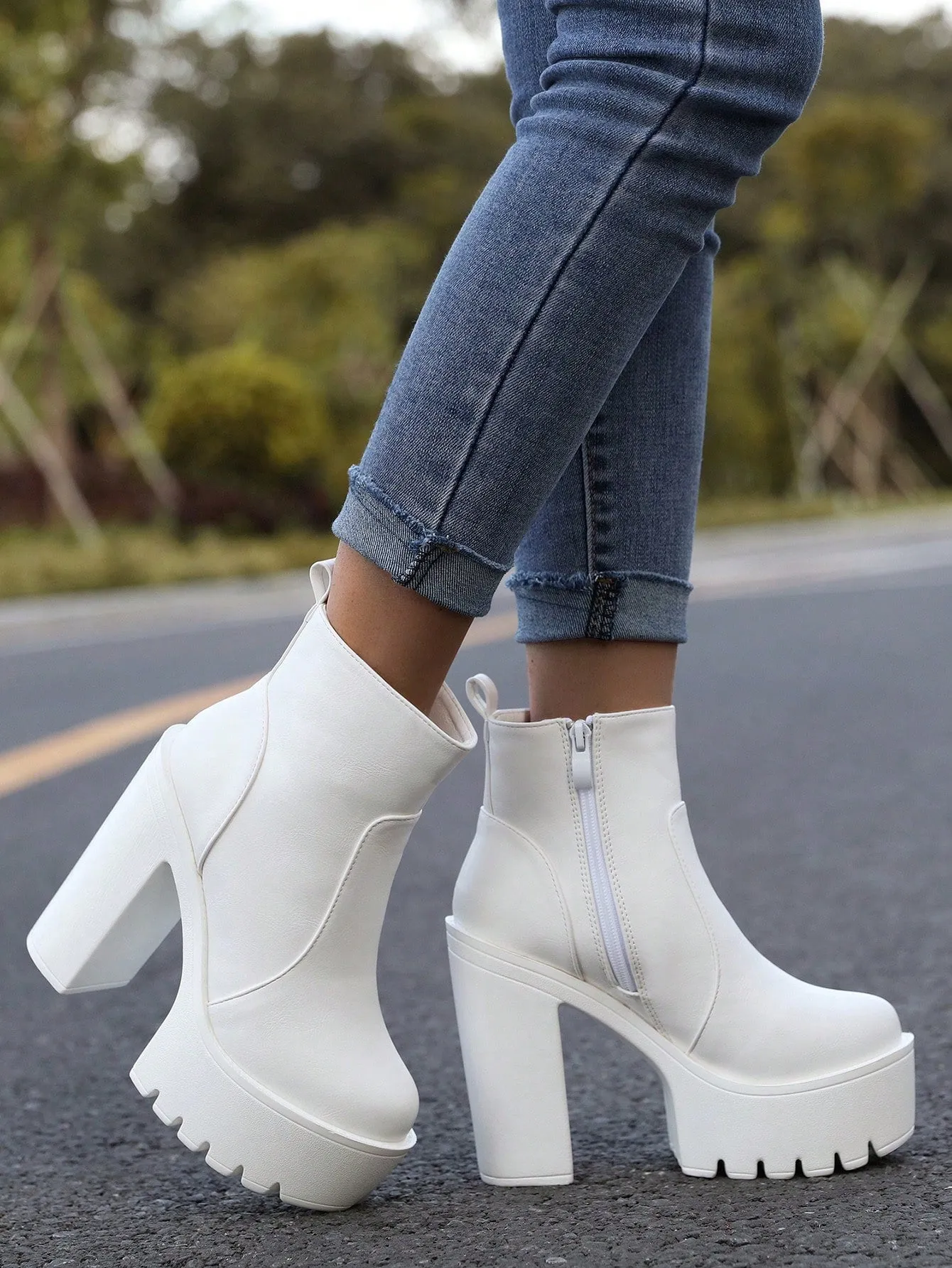 Zipper Side Platform Chunky Heeled Combat Boots